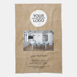 Rustic Add your Logo Custom Text Company Photo Tea Towel