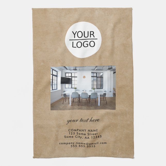 Rustic Add your Logo Custom Text Company Photo Tea Towel (Vertical)