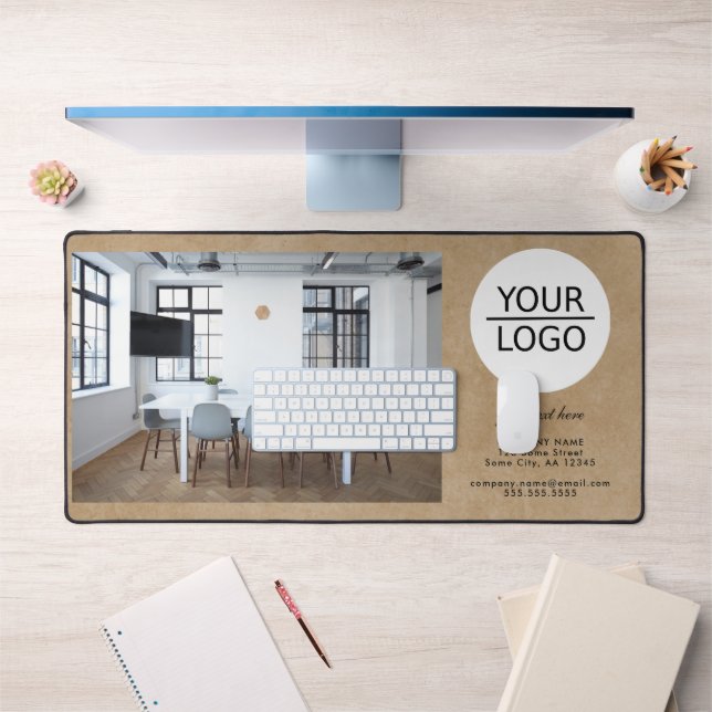 Rustic Add your Logo Custom Text Photo Company  Desk Mat (Office 1)