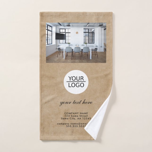 Rustic Add your Logo Custom Text Promotion Photo  Hand Towel (Hand Towel)