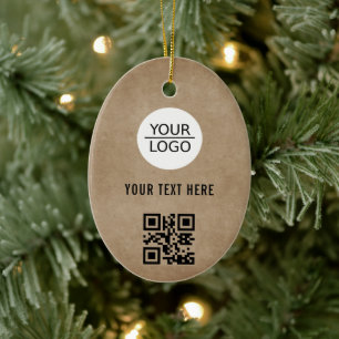 Rustic Add your Logo QR Code Custom Text Promotion Ceramic Tree Decoration
