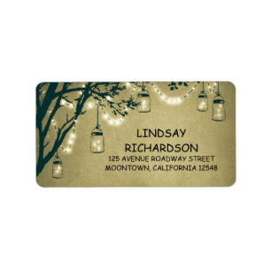 rustic address label with string lights mason jars