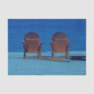 Rustic Adirondack Brown Beach Chairs Blue Ocean Tissue Paper