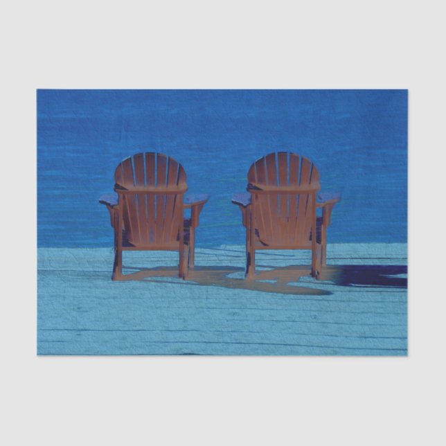 Rustic Adirondack Brown Beach Chairs Blue Ocean Tissue Paper (Front)