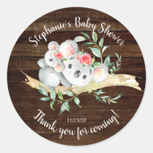 Rustic Adorable Koala Bear Girls Baby Shower Favou Classic Round Sticker