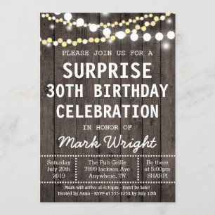 Rustic Adult Surprise Birthday Party Invitation