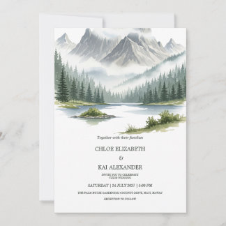 Rustic Adventure Awaits Mountain Landscape Wedding Invitation