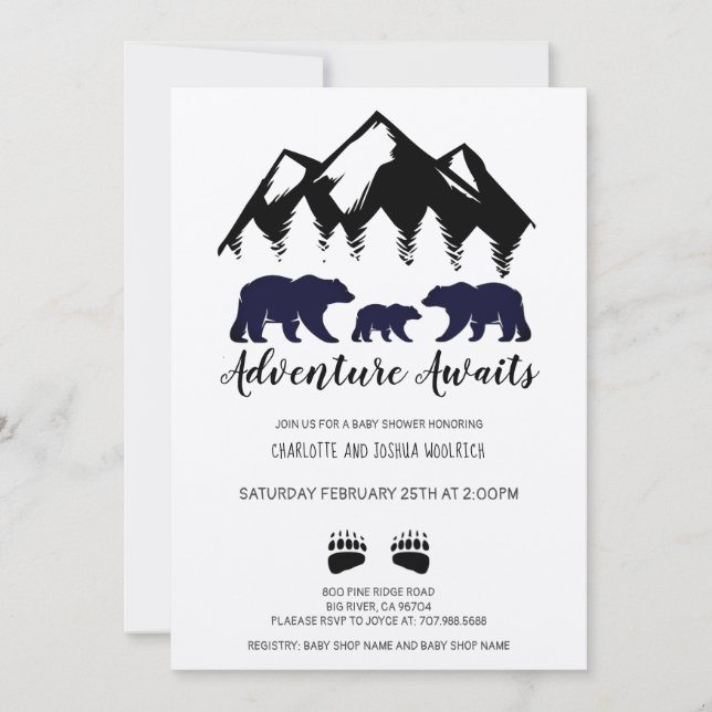 Rustic Adventure Bears Kraft Invitation (Front)
