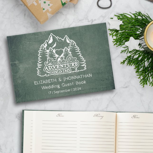 Rustic Adventure Begins Green Chalkboard Weddings  Guest Book (Creator Uploaded)