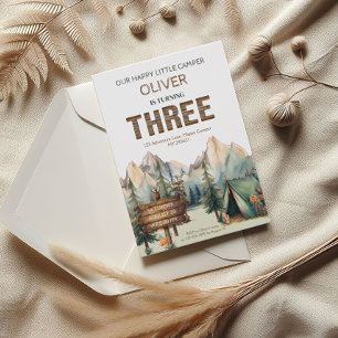 Rustic Adventure Happy Camper Third Birthday Invitation