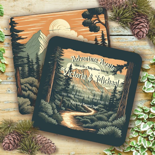 Rustic Adventure Mountain Forest Baby Shower Invitation (Creator Uploaded)