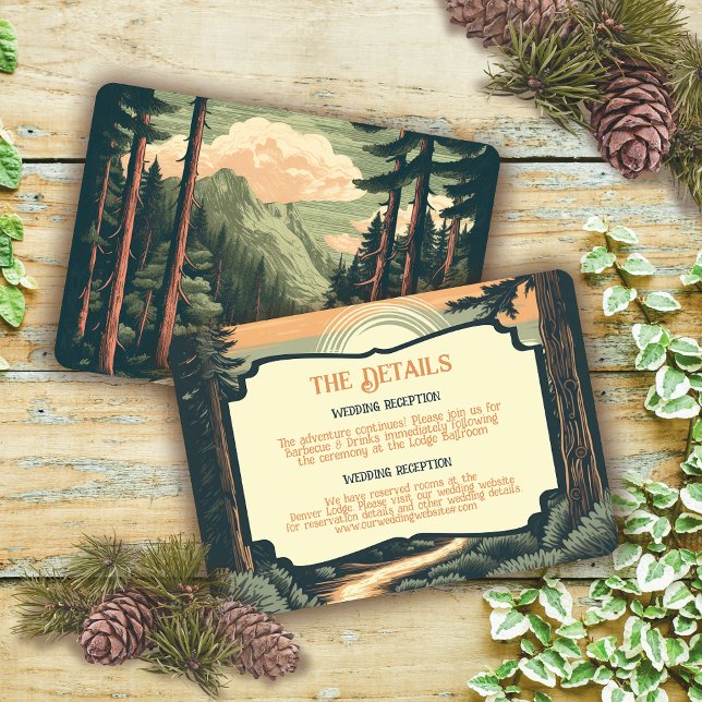 Rustic Adventure Mountain Forest Wedding Details Invitation (Creator Uploaded)