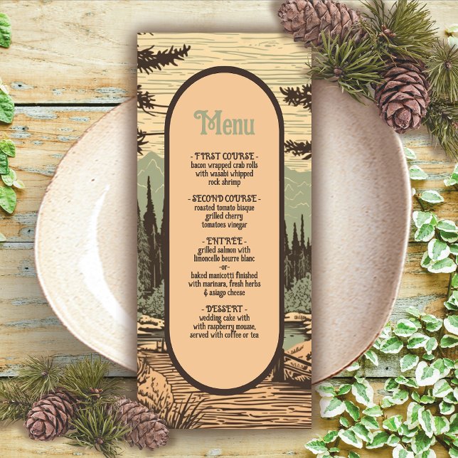 Rustic Adventure Mountain Forest Wedding Menu (Creator Uploaded)