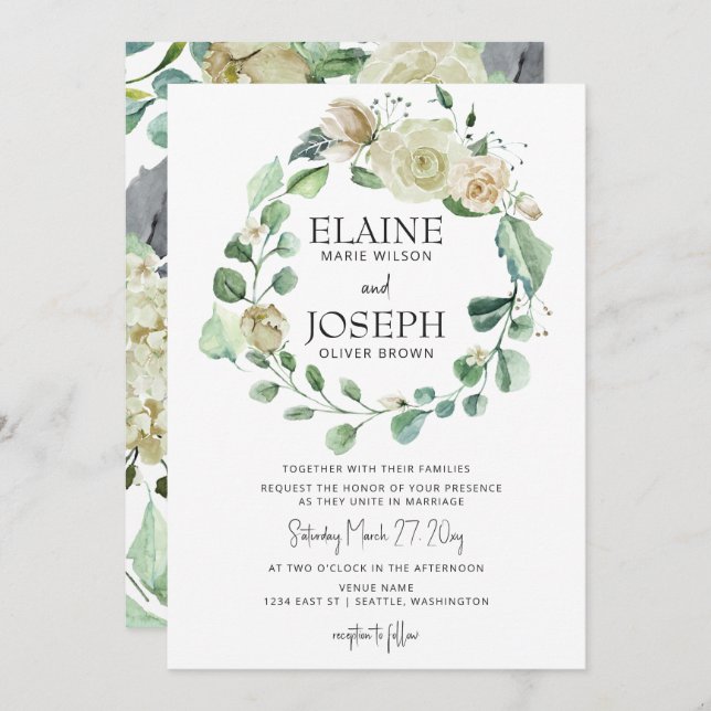 Rustic Airy Botanical Neutral Floral Wedding Invitation (Front/Back)