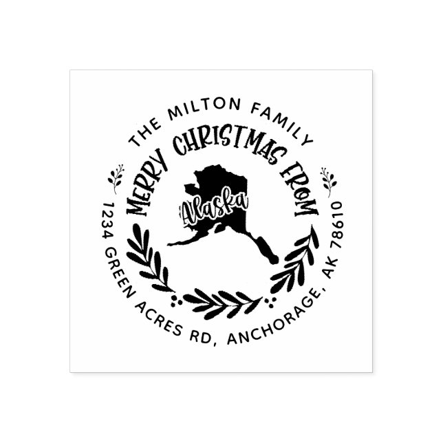 rustic alaska merry christmas return address rubber stamp (Imprint)