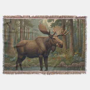 Rustic Alaska moose boho woodland forest greenery  Throw Blanket