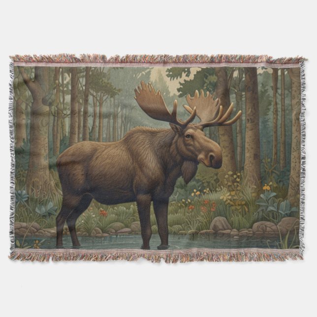 Rustic Alaska moose boho woodland forest greenery  Throw Blanket (Front)