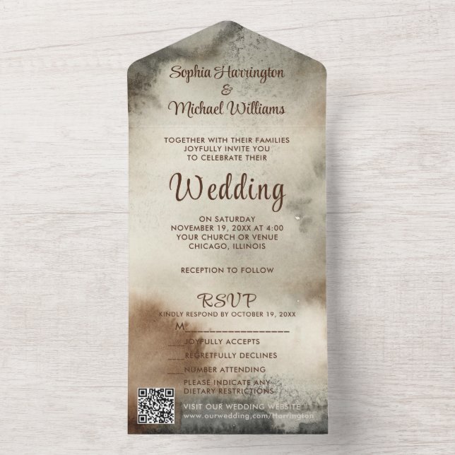 Rustic All in One Wedding Invite QR Code RSVP  (Inside)