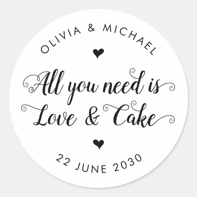Rustic All You Need is Love and Cake Wedding Favou Classic Round Sticker (Front)