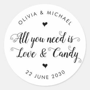 Rustic All You Need is Love Candy Wedding Favour Classic Round Sticker