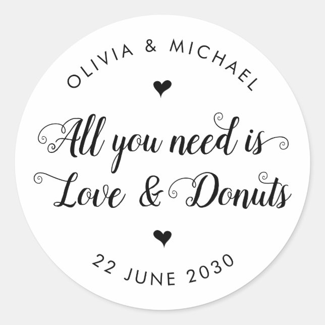 Rustic All You Need is Love Doughnuts Wedding Favo Classic Round Sticker (Front)