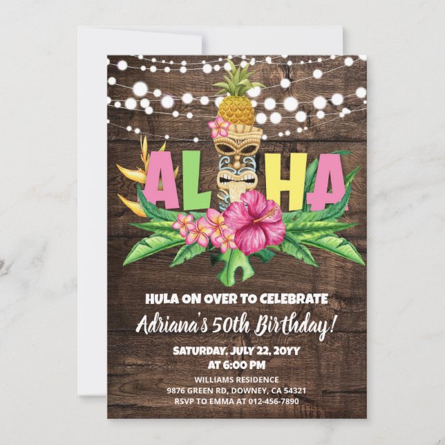 Rustic Aloha Luau Hawaiian Birthday Invitation (Front)