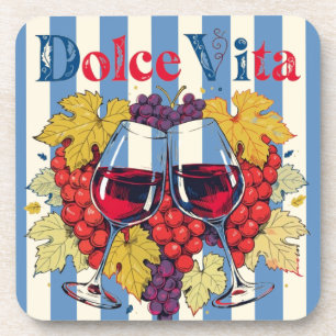 Rustic Amalfi Blue Striped Dolce Vita Wine Glasses Coaster