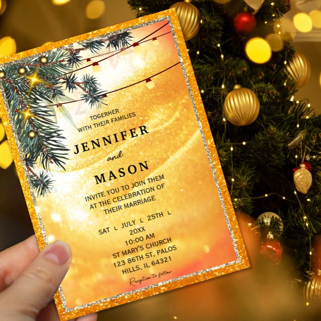 Rustic Amber Lights Wedding Invitation (#weddingstationery #fall #weddinginvitation #autumnwedding #gardenweddinginvite #candlelightwedding)