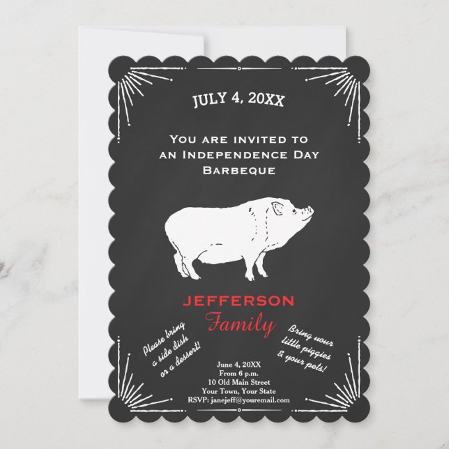 Rustic American 4th of July BBQ Party Piggy Invitation (Front)