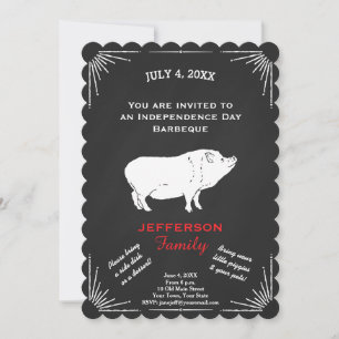 Rustic American 4th of July BBQ Party Piggy Invitation