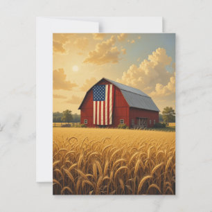 Rustic American Barn in Wheat Field at Sunset Postcard