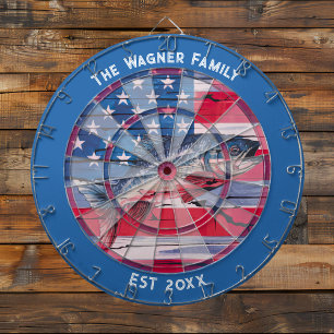 Rustic American Flag Bass Fishing Custom Dartboard