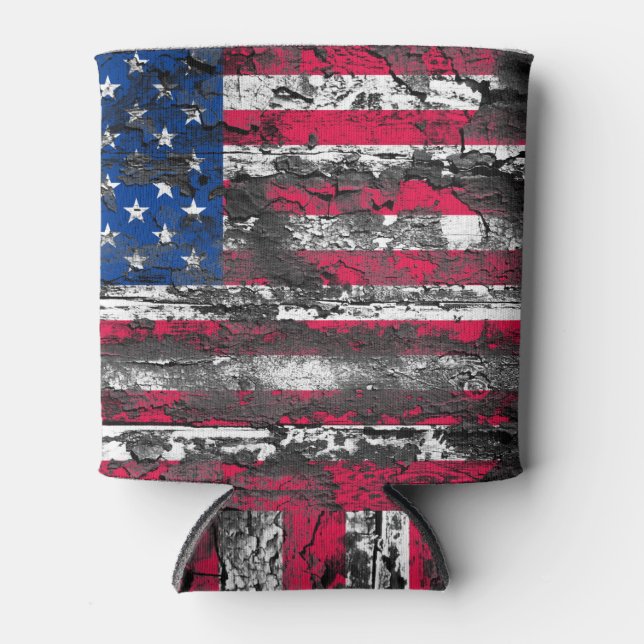 Rustic American Flag Can Cooler (Front)