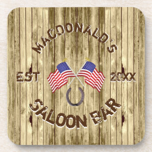 Rustic American flag Cowboy themed bar Coaster