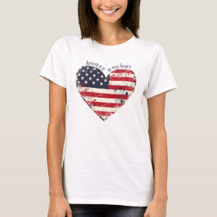 Rustic American Flag Heart-America is in my Heart T-Shirt