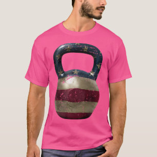 Rustic American Flag Kettle Bell Weight Lifting T-Shirt