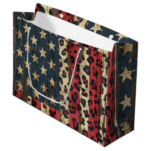 Rustic American Flag Leopard Print (1) Large Gift Bag