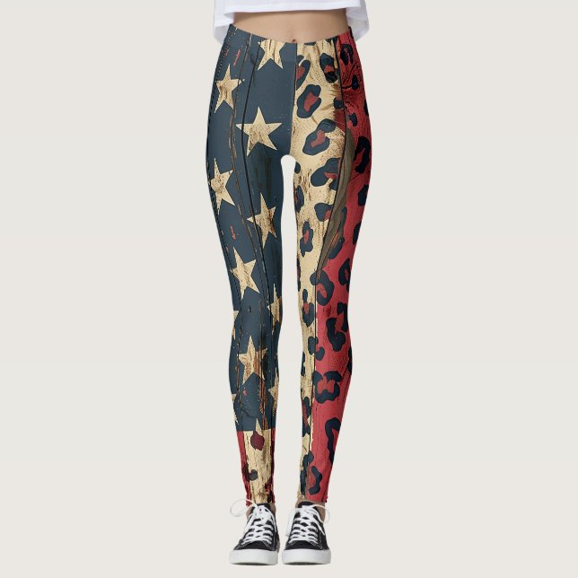 Rustic American Flag Leopard Print (1) Leggings (Front)
