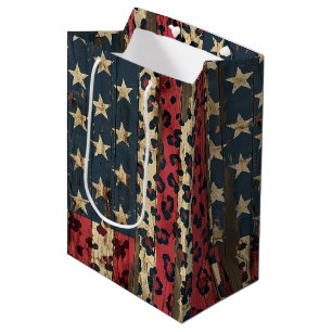 Rustic American Flag Leopard Print (1) Medium Gift Bag