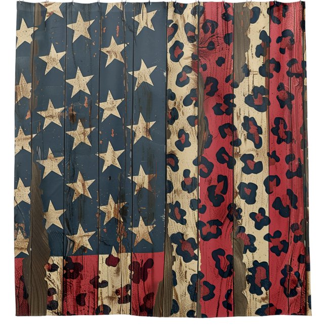 Rustic American Flag Leopard Print (1) Shower Curtain (Front)