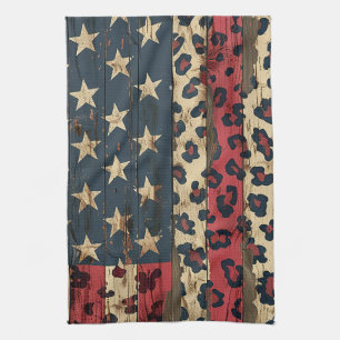 Rustic American Flag Leopard Print (1) Tea Towel