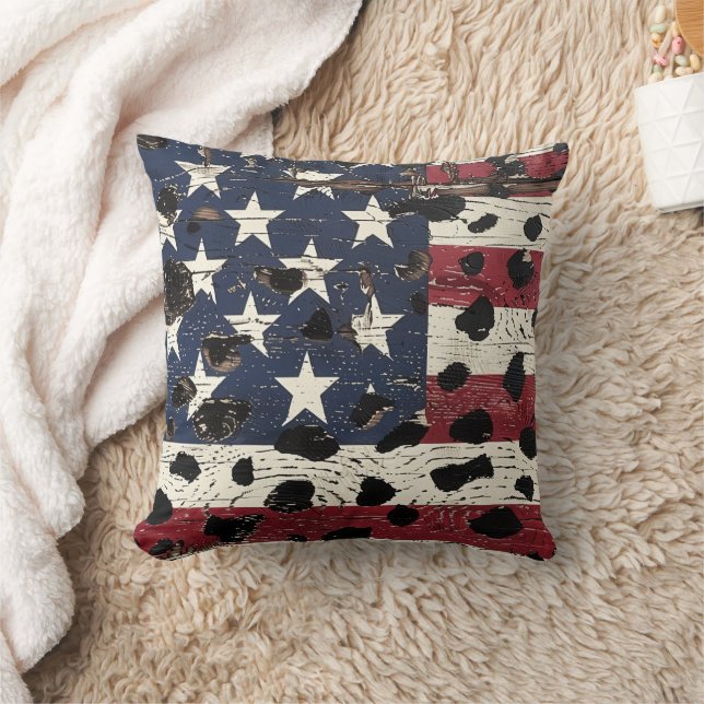 Rustic American Flag Leopard Print (2) Cushion (Blanket)