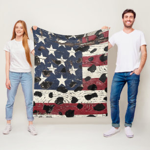 Rustic American Flag Leopard Print (2) Fleece Blanket