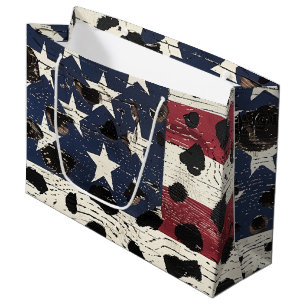 Rustic American Flag Leopard Print (2) Large Gift Bag