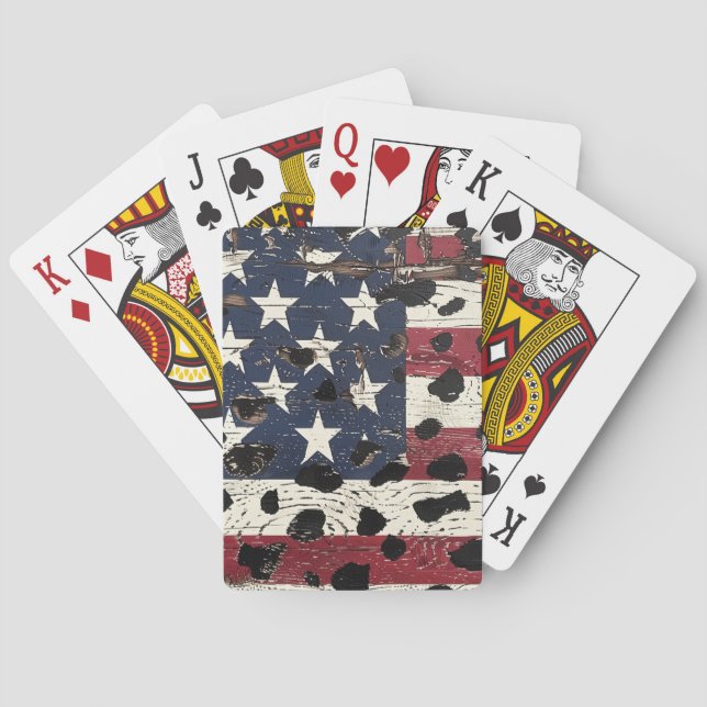 Rustic American Flag Leopard Print (2) Playing Cards (Back)