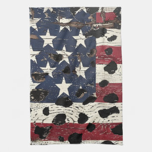 Rustic American Flag Leopard Print (2) Tea Towel