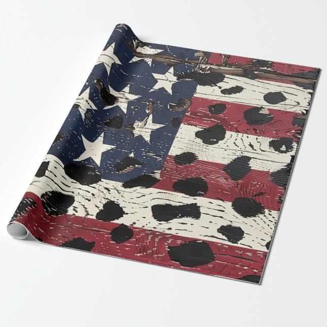 Rustic American Flag Leopard Print (2) Wrapping Paper (Unrolled)