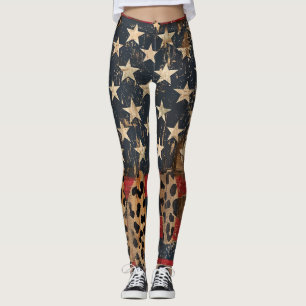 Rustic American Flag Leopard Print (3) Leggings