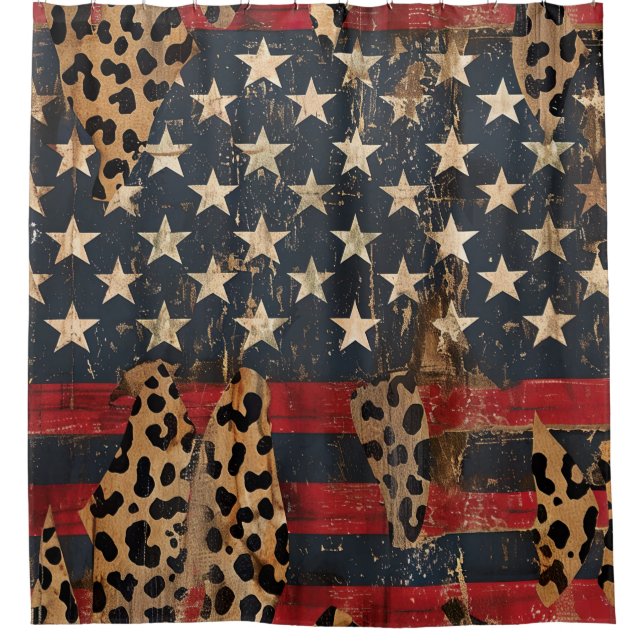 Rustic American Flag Leopard Print (3) Shower Curtain (Front)