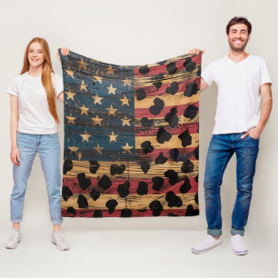 Rustic American Flag Leopard Print (4) Fleece Blanket